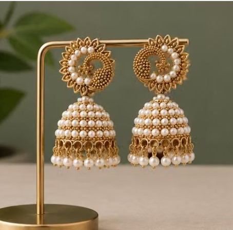 Pearl Studded Gold Jhumka